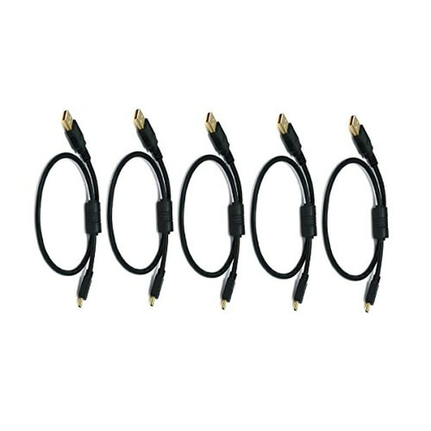 Gold Plated White 1.5 Feet eDragon 5 Pack USB 2.0 A Male to Mini-B 5pin Male 28/24AWG Cable with Ferrite Core 